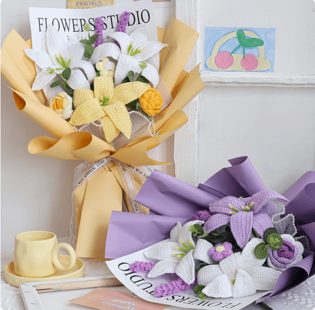 purple lily flower bouquet Crochet Lily | Crochet Lavender Flower Bouquet