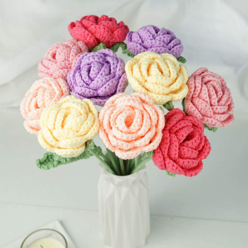 Crochet Roses Two Color Buy Online Crochet Bouquet | Shop Mixed Color Crochet Rose - World ...