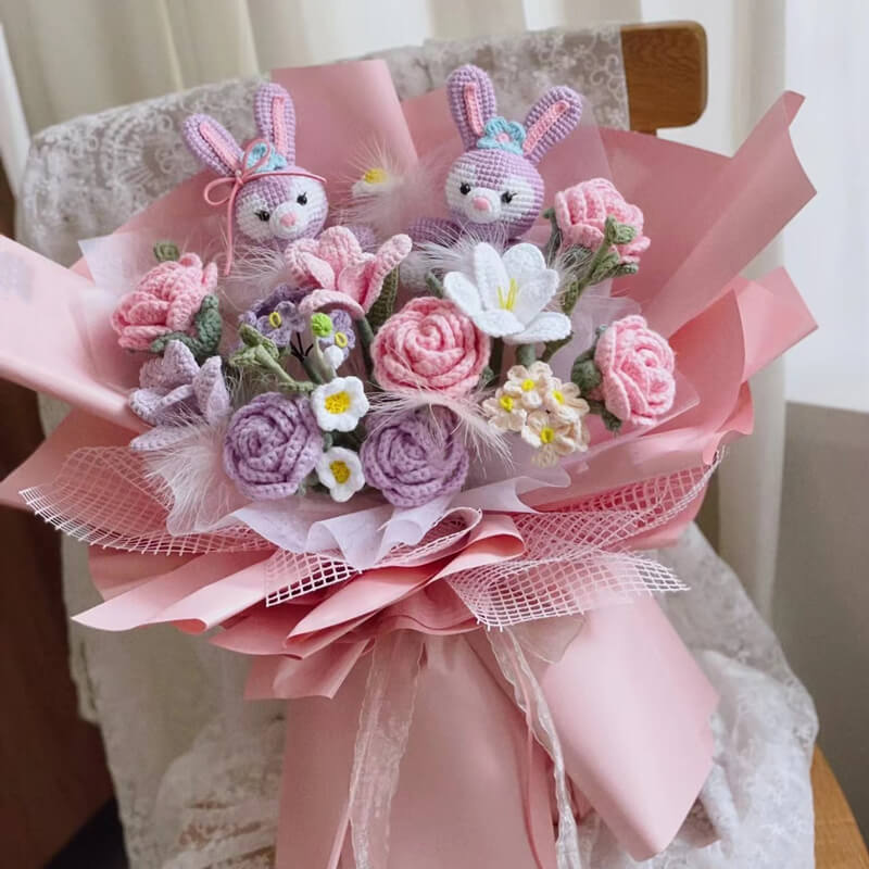Crochet Flowers Bouquet | Bouquet with Star Dew Rabbit